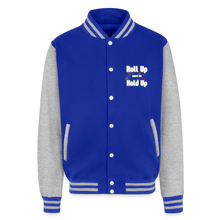 Load image into Gallery viewer, Just Hoods Heavyweight Letterman Jacket - royal/heather grey
