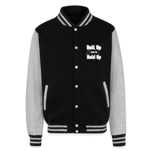Load image into Gallery viewer, Just Hoods Heavyweight Letterman Jacket - black/heather grey
