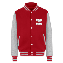 Load image into Gallery viewer, Just Hoods Heavyweight Letterman Jacket - red/heather grey